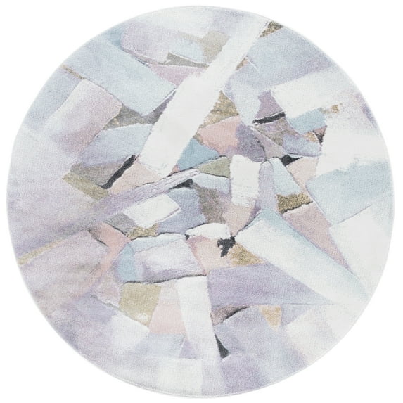 SAFAVIEH Porcello Harding Geometric Area Rug, Blue/Pink, 6'7" x 6'7" Round