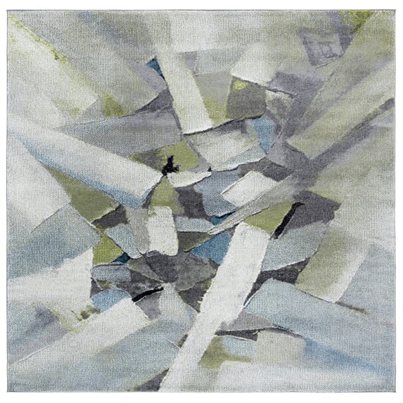 SAFAVIEH Porcello Harding Geometric Area Rug, Green/Grey, 6'7" x 6'7" Square