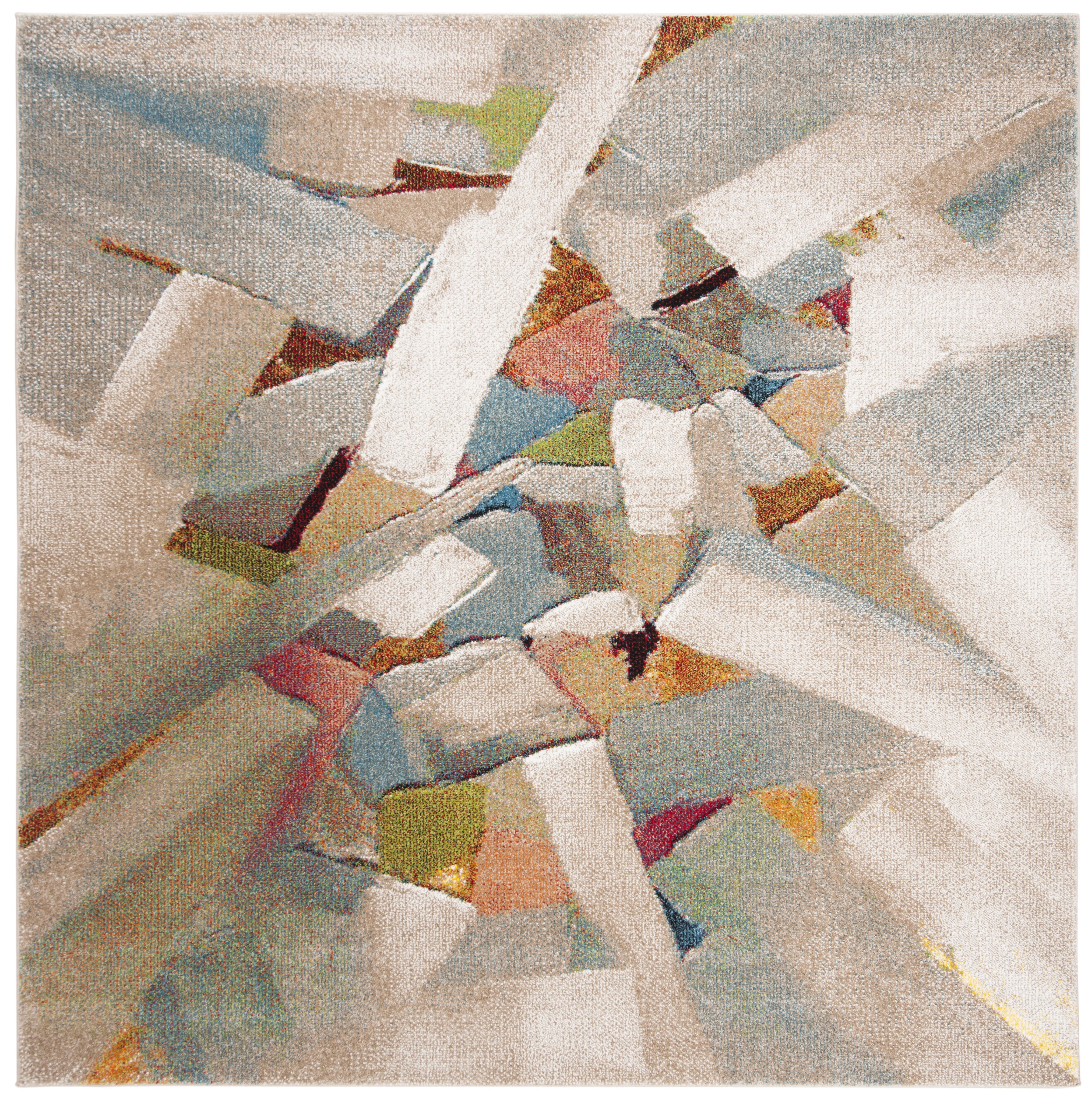 Art-Inspired Gray Floral 4' Square Synthetic Area Rug