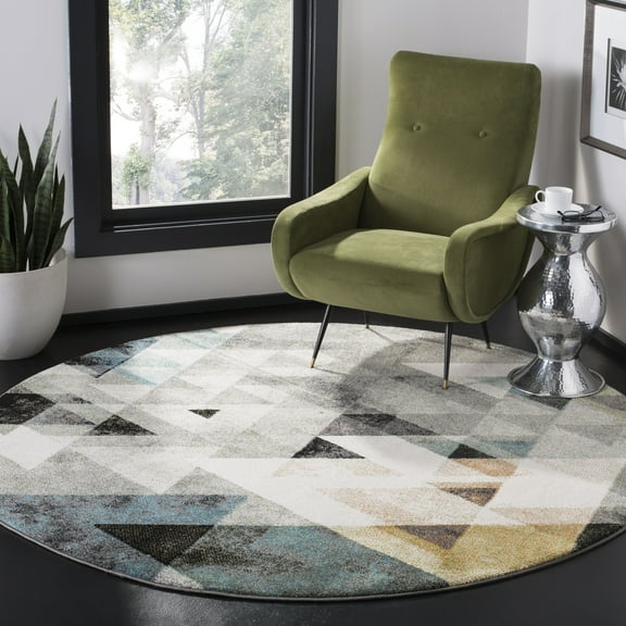 SAFAVIEH Porcello Iola Abstract Prism Area Rug, Grey/Blue, 6'7" x 6'7" Round