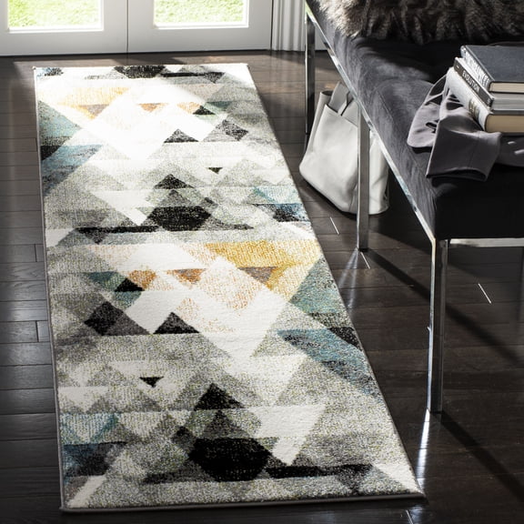 SAFAVIEH Porcello Iola Abstract Prism Runner Rug, Grey/Blue, 2'3" x 8'