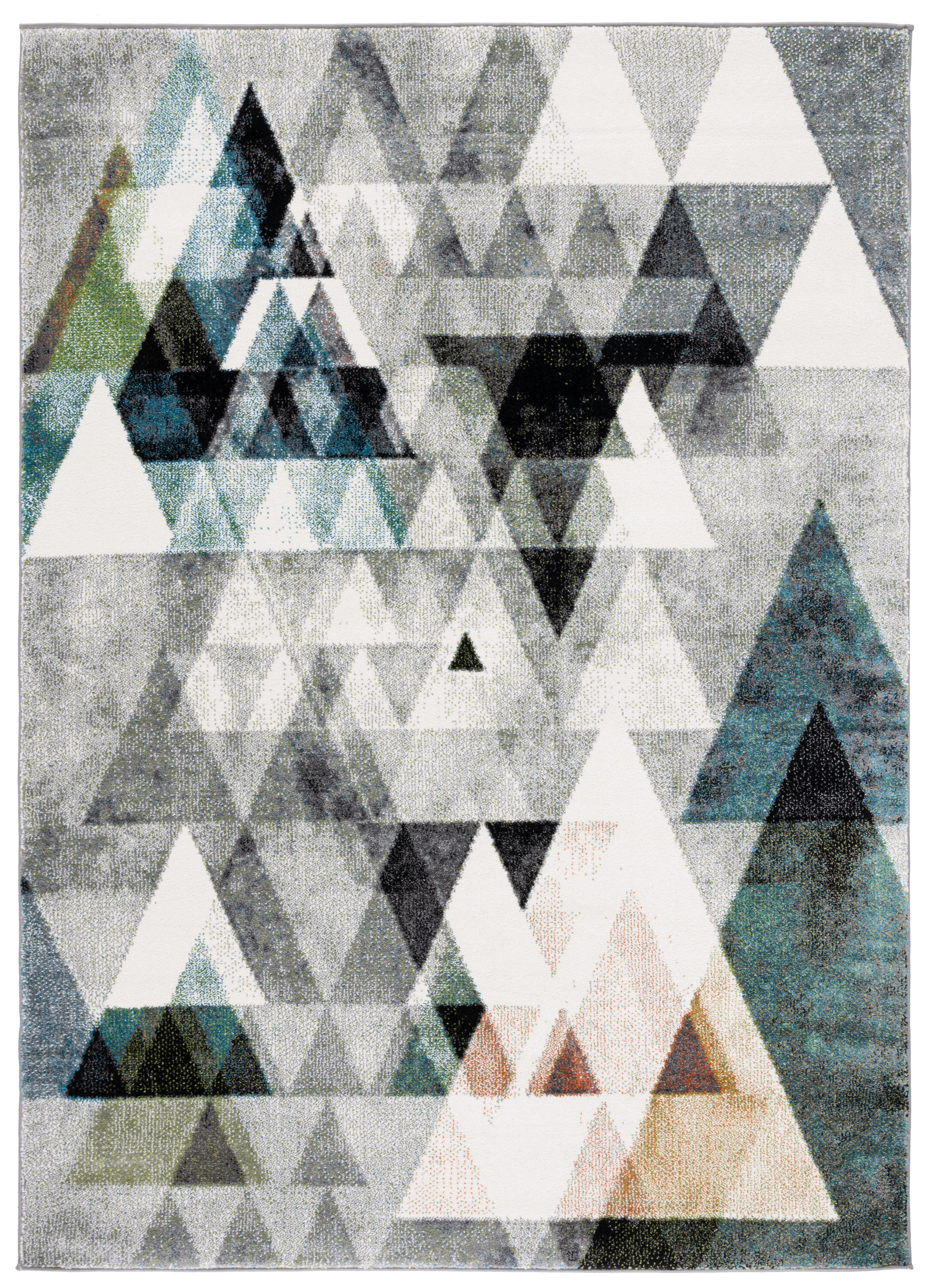 Gray and Blue Geometric Floral Hand-knotted Area Rug