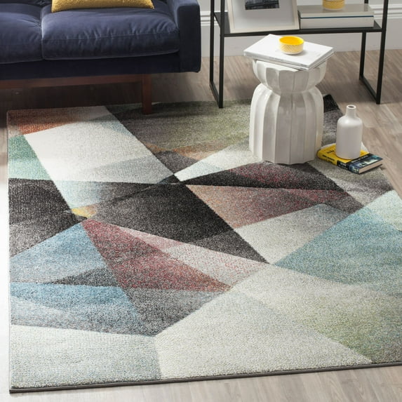 SAFAVIEH Porcello Jayme Abstract Prism Area Rug, Grey/Multi, 6'7" x 6'7" Square