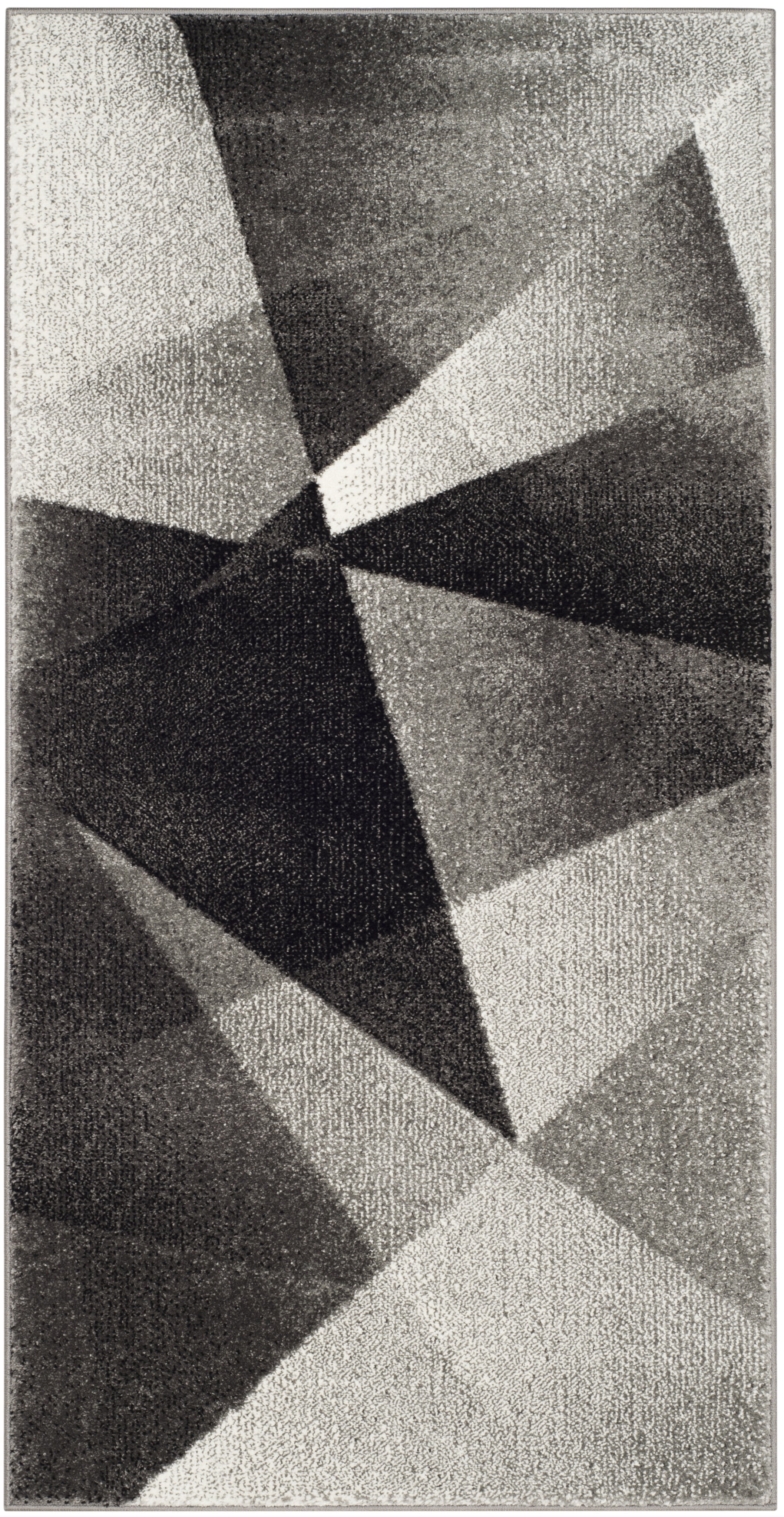 Light Grey and Charcoal Geometric Synthetic Area Rug
