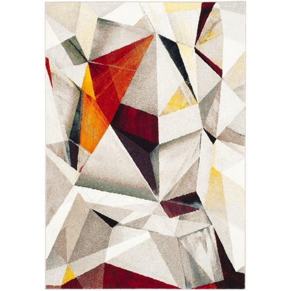 SAFAVIEH Porcello Karenza Abstract Prism Area Rug, Light Grey/Orange, 5'3" x 7'6"