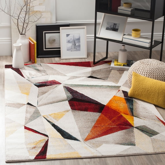 SAFAVIEH Porcello Karenza Abstract Prism Area Rug, Light Grey/Orange, 6'7" x 6'7" Square
