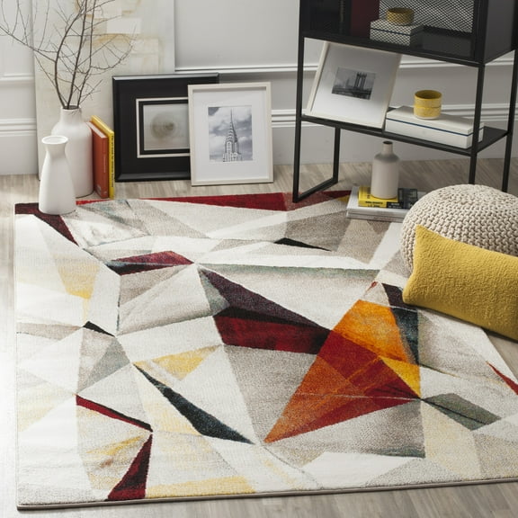 SAFAVIEH Porcello Karenza Abstract Prism Area Rug, Light Grey/Orange, 6'7" x 9'
