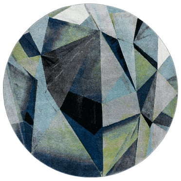 SAFAVIEH Porcello Karenza Geometric Area Rug, Grey/Blue, 6'7" x 6'7" Round