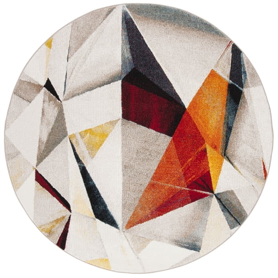 SAFAVIEH Porcello Karenza Geometric Area Rug, Light Grey/Orange, 5'3" x 5'3" Round