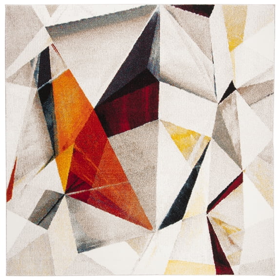 SAFAVIEH Porcello Karenza Geometric Area Rug, Light Grey/Orange, 5'3" x 5'3" Square