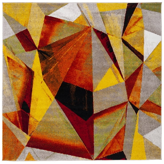 SAFAVIEH Porcello Karenza Geometric Area Rug, Orange/Red, 5'3" x 5'3" Square