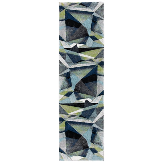 SAFAVIEH Porcello Karenza Geometric Runner Rug, Grey/Blue, 2'3" x 12'