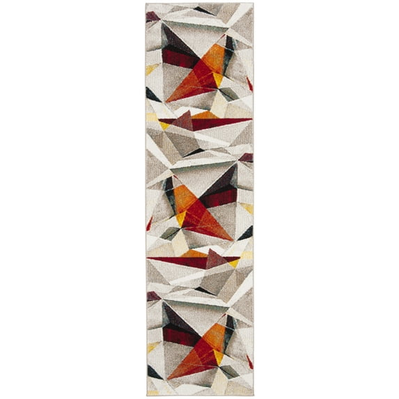 SAFAVIEH Porcello Karenza Geometric Runner Rug, Light Grey/Orange, 2'3" x 14'