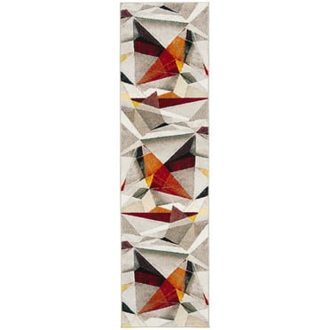 SAFAVIEH Porcello Karenza Geometric Runner Rug, Light Grey/Orange, 2'3" x 20'