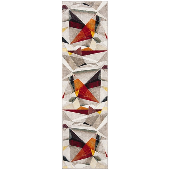 SAFAVIEH Porcello Karenza Geometric Runner Rug, Light Grey/Orange, 2'3" x 20'