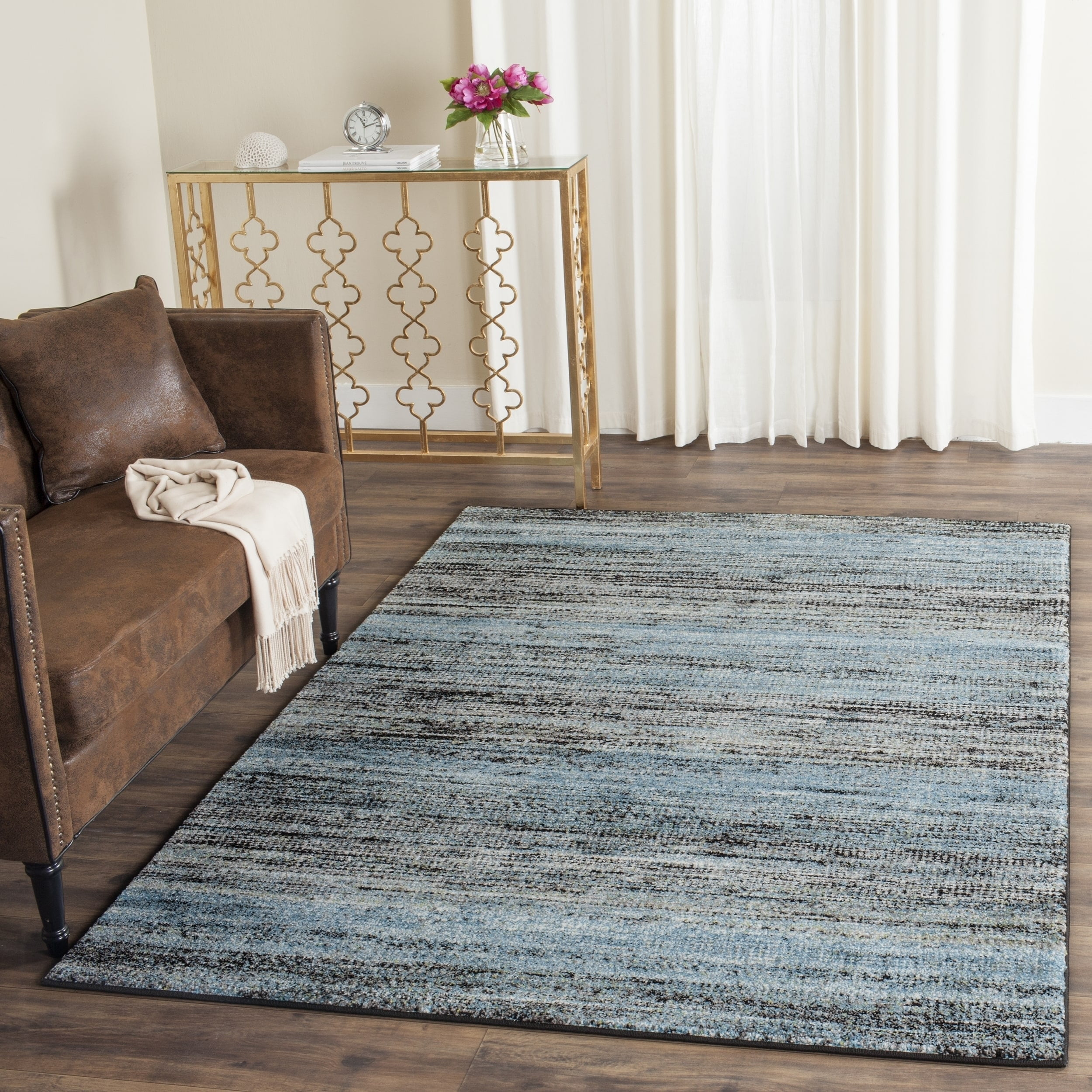 SAFAVIEH Porcello Manus Geometric Area Rug, Charcoal/Blue, 2'7" x 5
