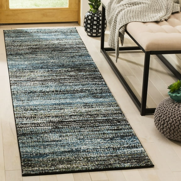 SAFAVIEH Porcello Manus Geometric Runner Rug, Charcoal/Blue, 2'3" x 8'