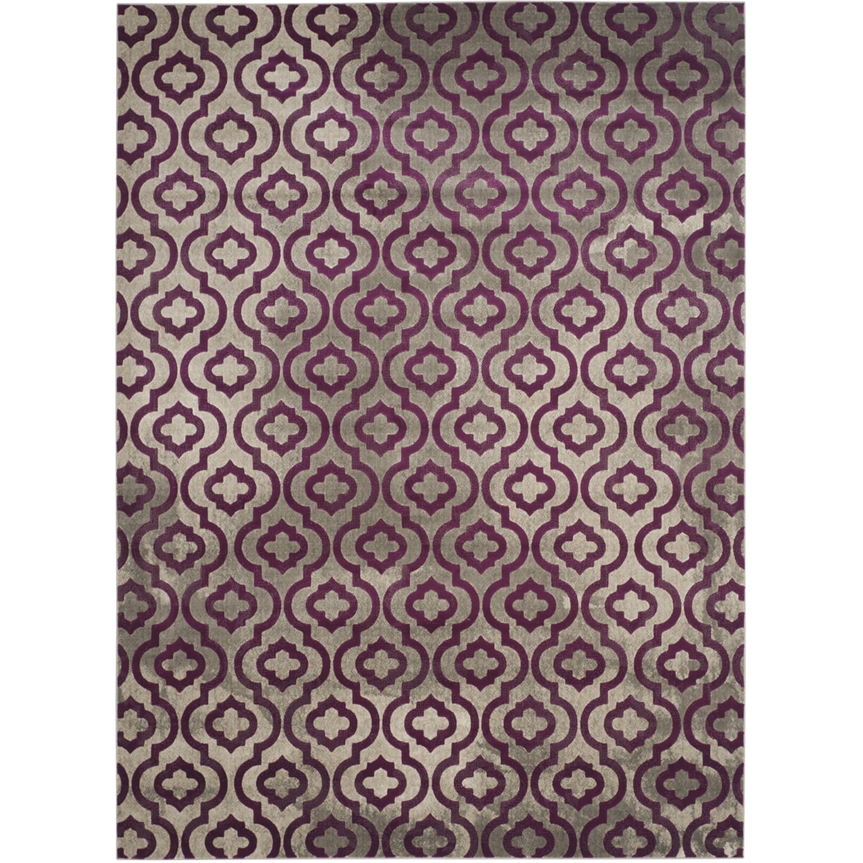 Light Grey and Purple Floral Synthetic Area Rug