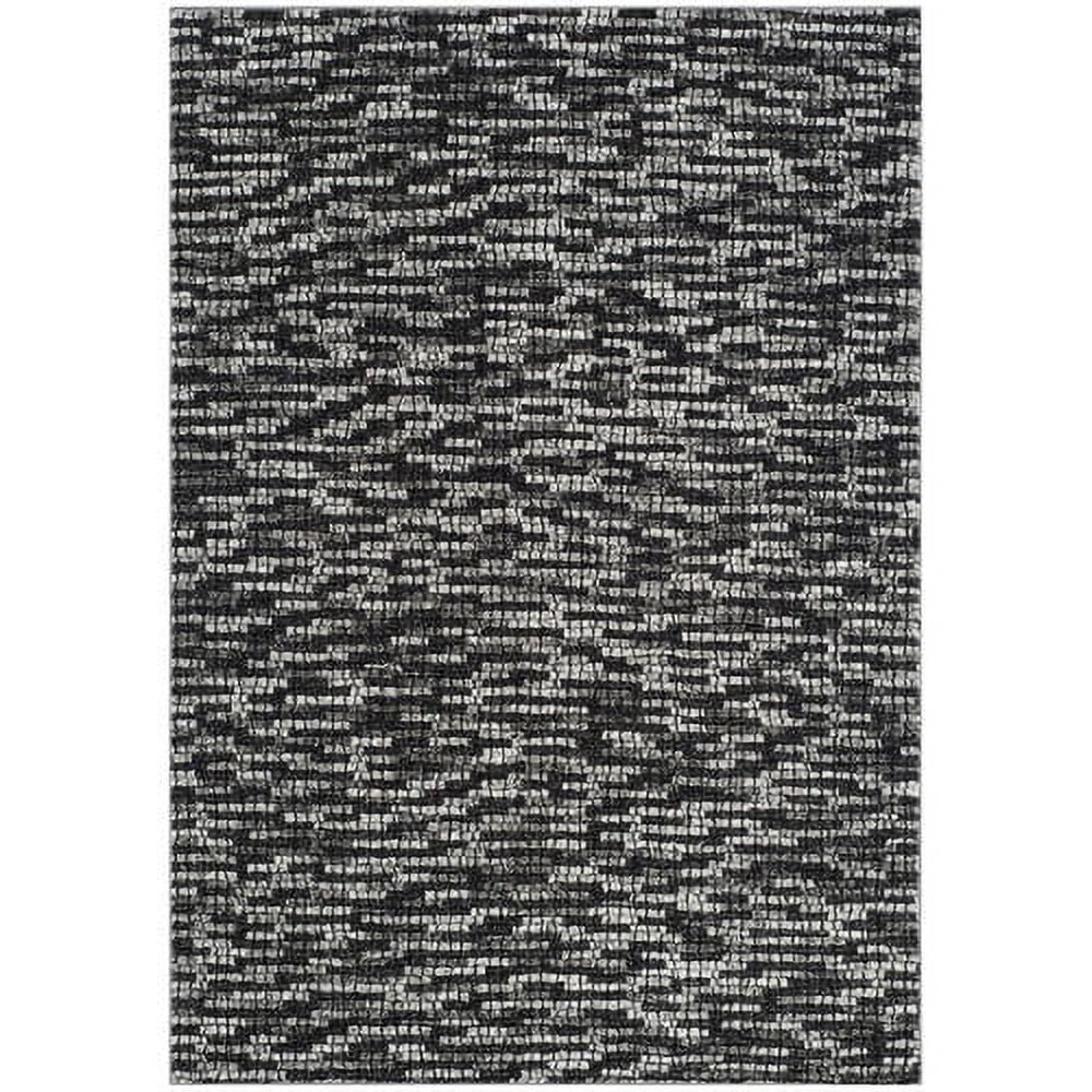 Light Grey and Charcoal Floral Synthetic Round Rug