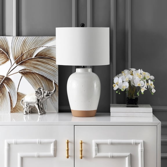 SAFAVIEH Portcia 27.5 in. H Mid-Century Table Lamp, Ivory/Clay