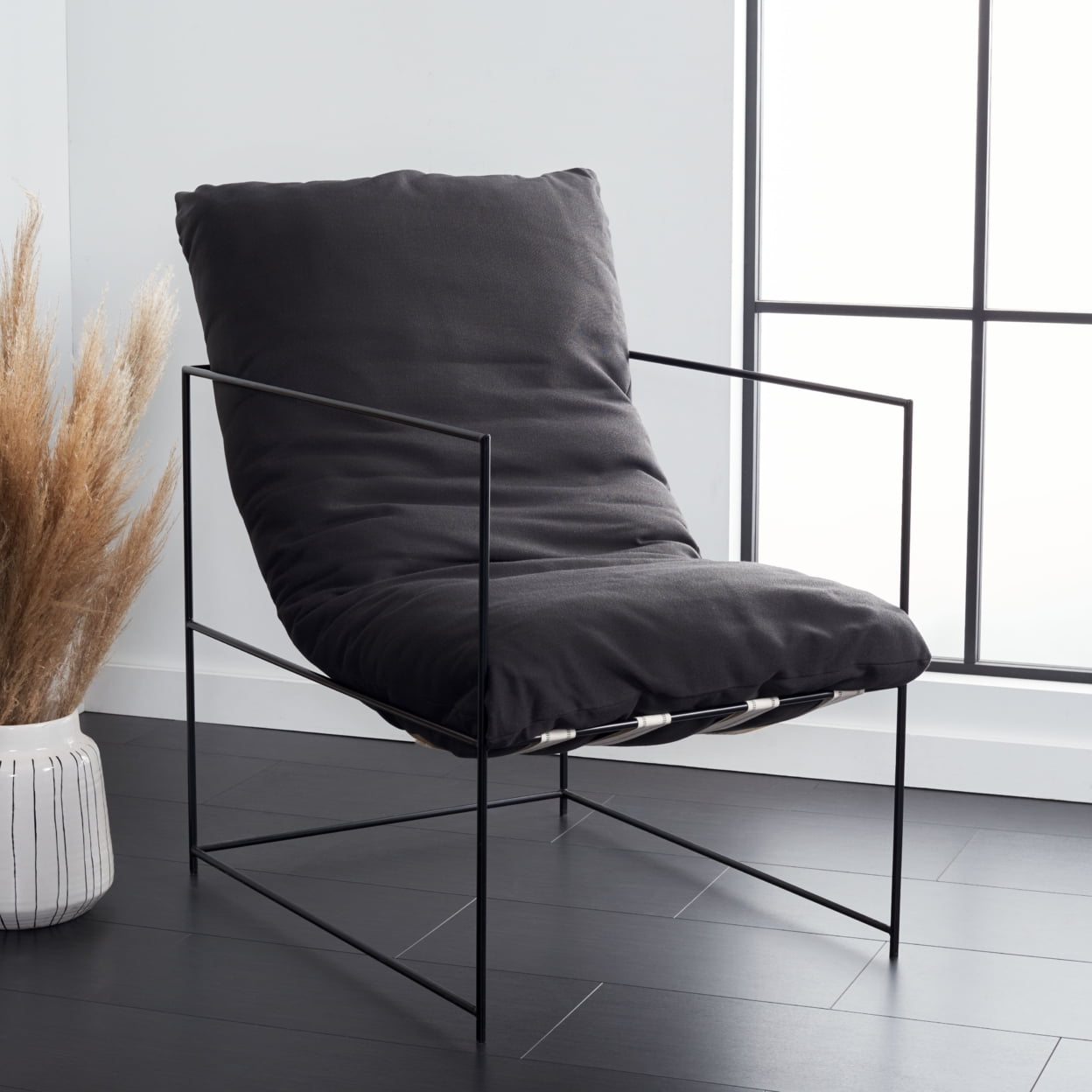 Portland Black Iron Frame Pillow Top Accent Chair