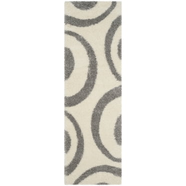 SAFAVIEH Portofino Catrine Abstract Shag Runner Rug, Ivory/Grey, 2'3" x 7'