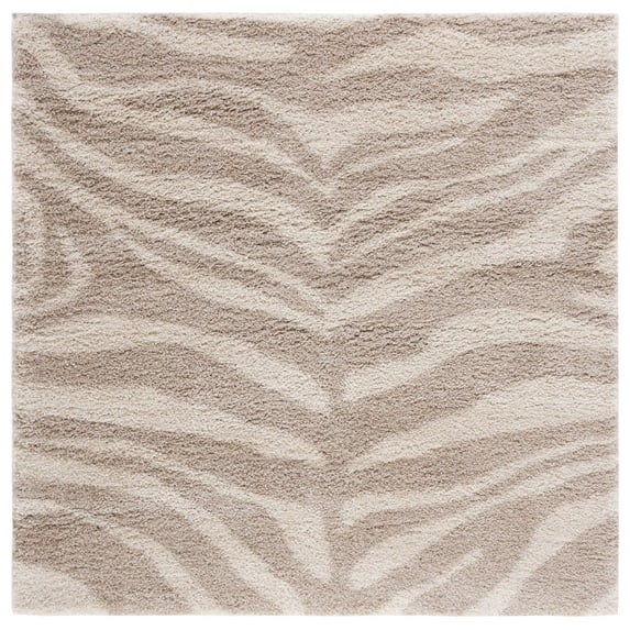 SAFAVIEH Portofino Henrika Abstract Shag Area Rug, Ivory/Beige, 3' x 3' Square