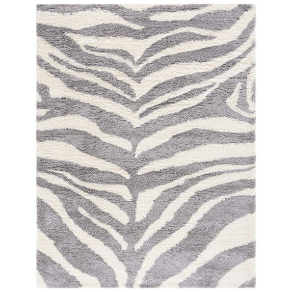 SAFAVIEH Portofino Henrika Abstract Shag Area Rug, Ivory/Grey, 10' x 14'