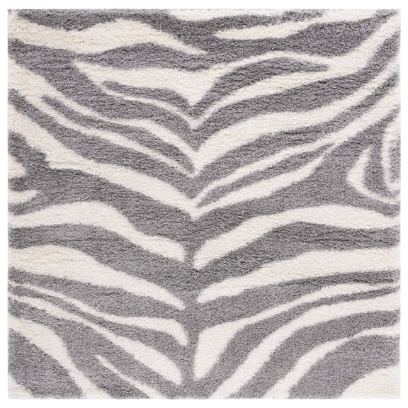 SAFAVIEH Portofino Henrika Abstract Shag Area Rug, Ivory/Grey, 3' x 3' Square