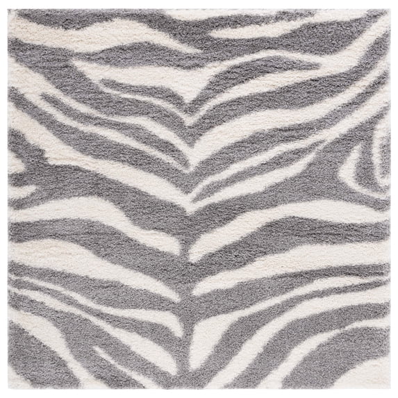 SAFAVIEH Portofino Henrika Abstract Shag Area Rug, Ivory/Grey, 3' x 3' Square