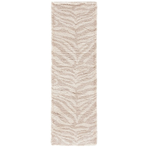 SAFAVIEH Portofino Henrika Abstract Shag Runner Rug, Ivory/Beige, 2'3" x 5'