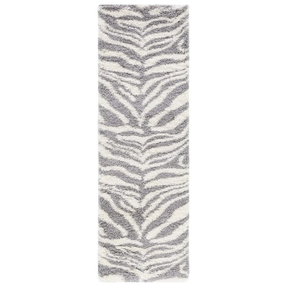 SAFAVIEH Portofino Henrika Abstract Shag Runner Rug, Ivory/Grey, 2'3" x 11'
