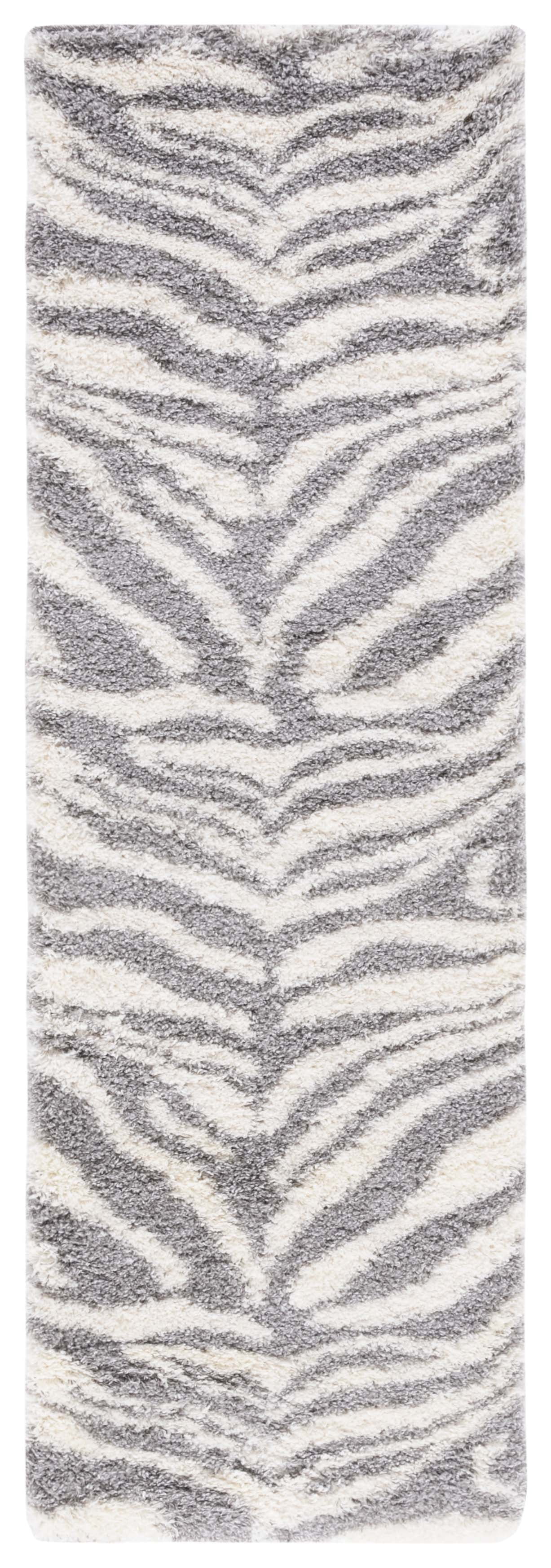 SAFAVIEH Portofino Henrika Abstract Shag Runner Rug, Ivory/Grey, 2'3" x 13'