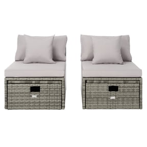 SAFAVIEH Pramla Outdoor Patio 4 Piece Sette With Ottoman, Grey