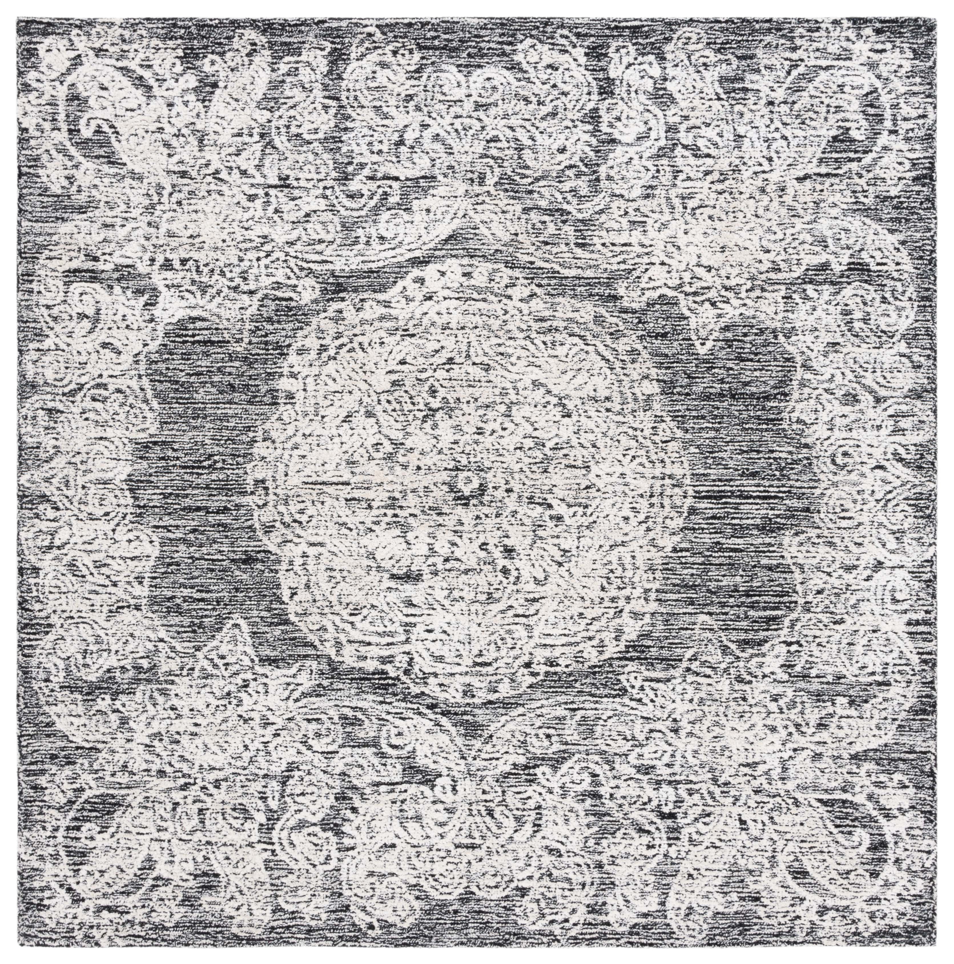 SAFAVIEH Precious Ariana Quatrefoil Area Rug, Black/Ivory, 6' x 6' Square