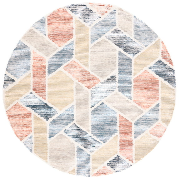 SAFAVIEH Precious Cornelius Geometric Area Rug, Blue/Rust, 6' x 6' Round
