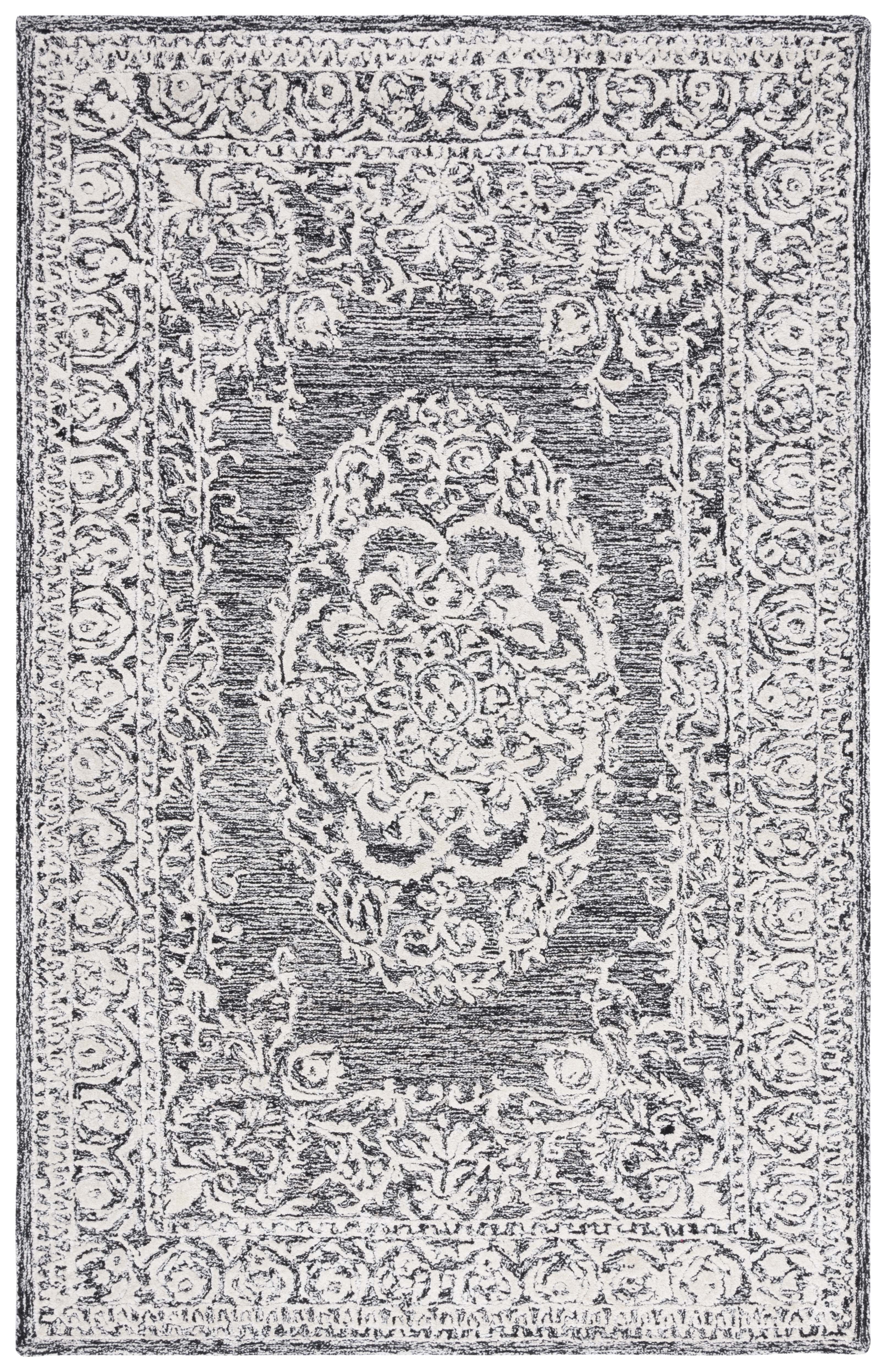 Safavieh 5 x 8 ft. Black and Ivory Hand-Tufted Wool Area Rug