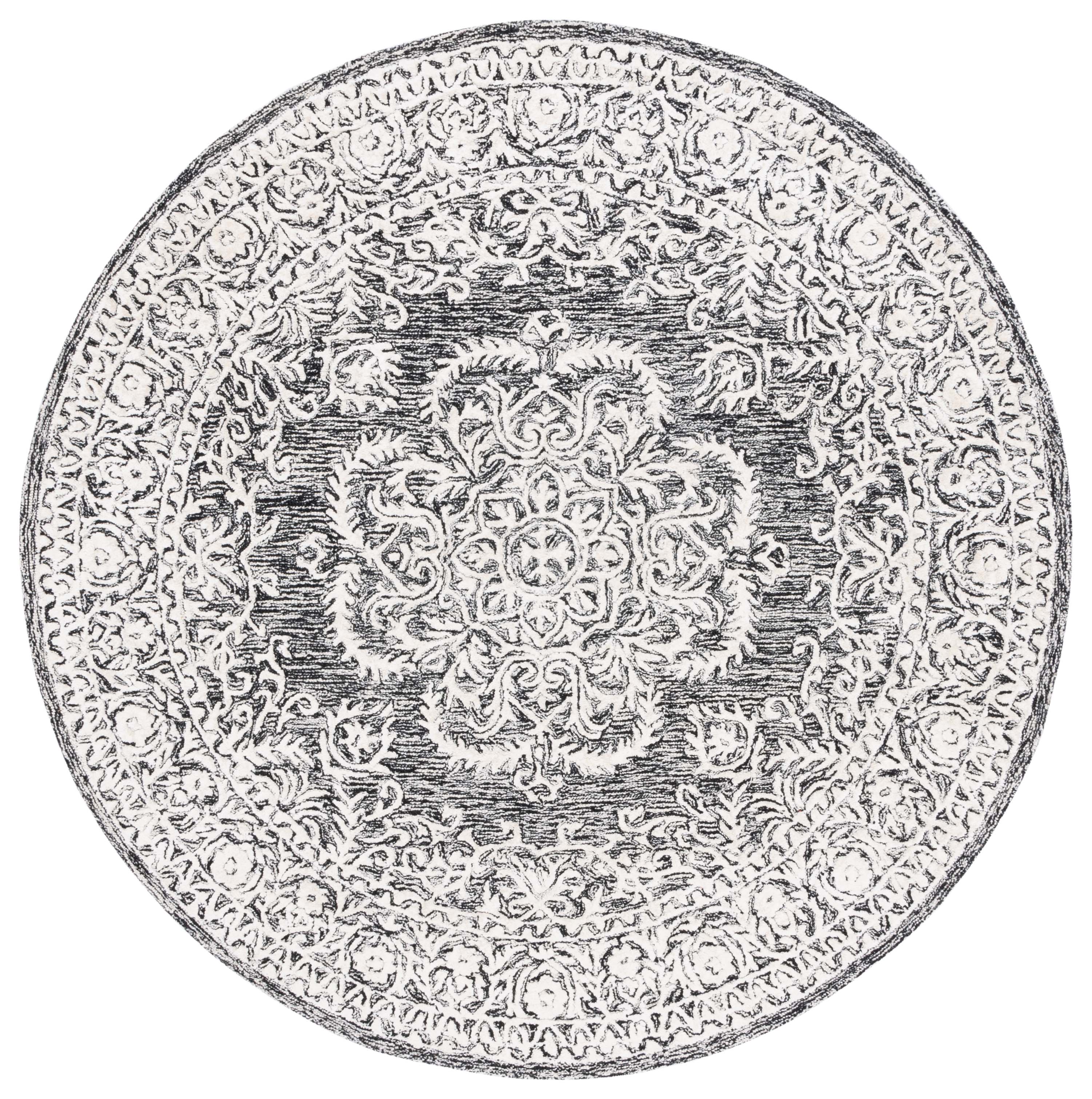 SAFAVIEH Precious Darrin Quatrefoil Area Rug, Black/Ivory, 6' x 6' Round