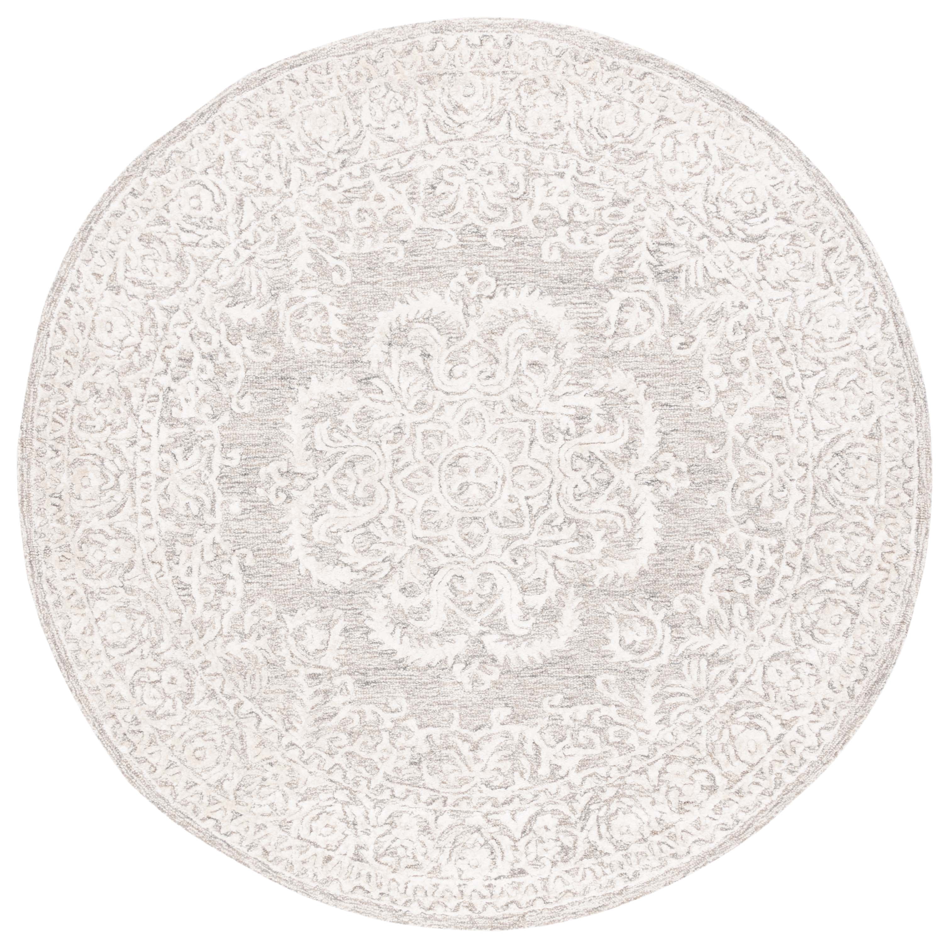 SAFAVIEH Precious Darrin Quatrefoil Area Rug, Grey/Ivory, 6' x 6' Round