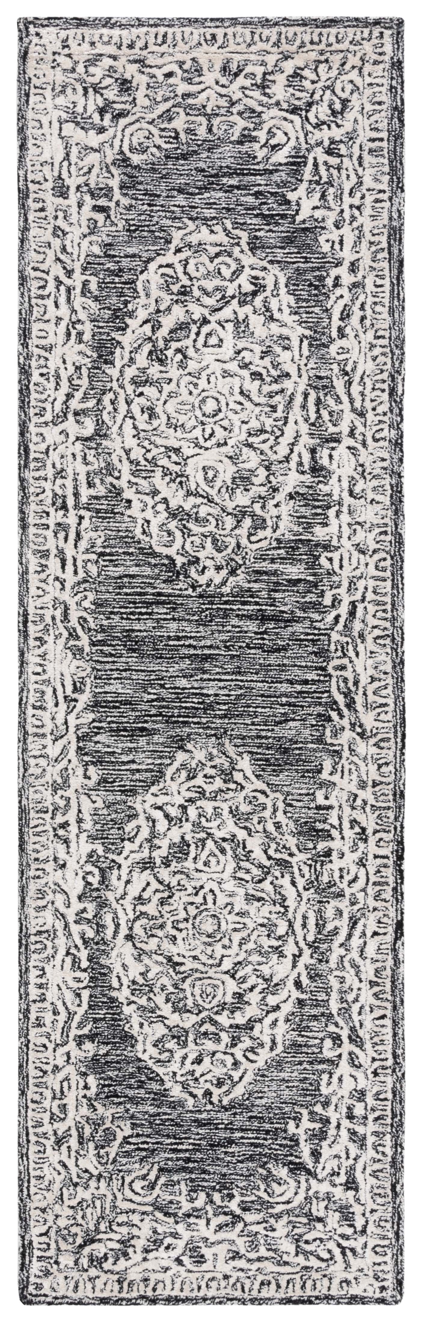 SAFAVIEH Precious Darrin Quatrefoil Runner Rug, Black/Ivory, 2'3" x 8'