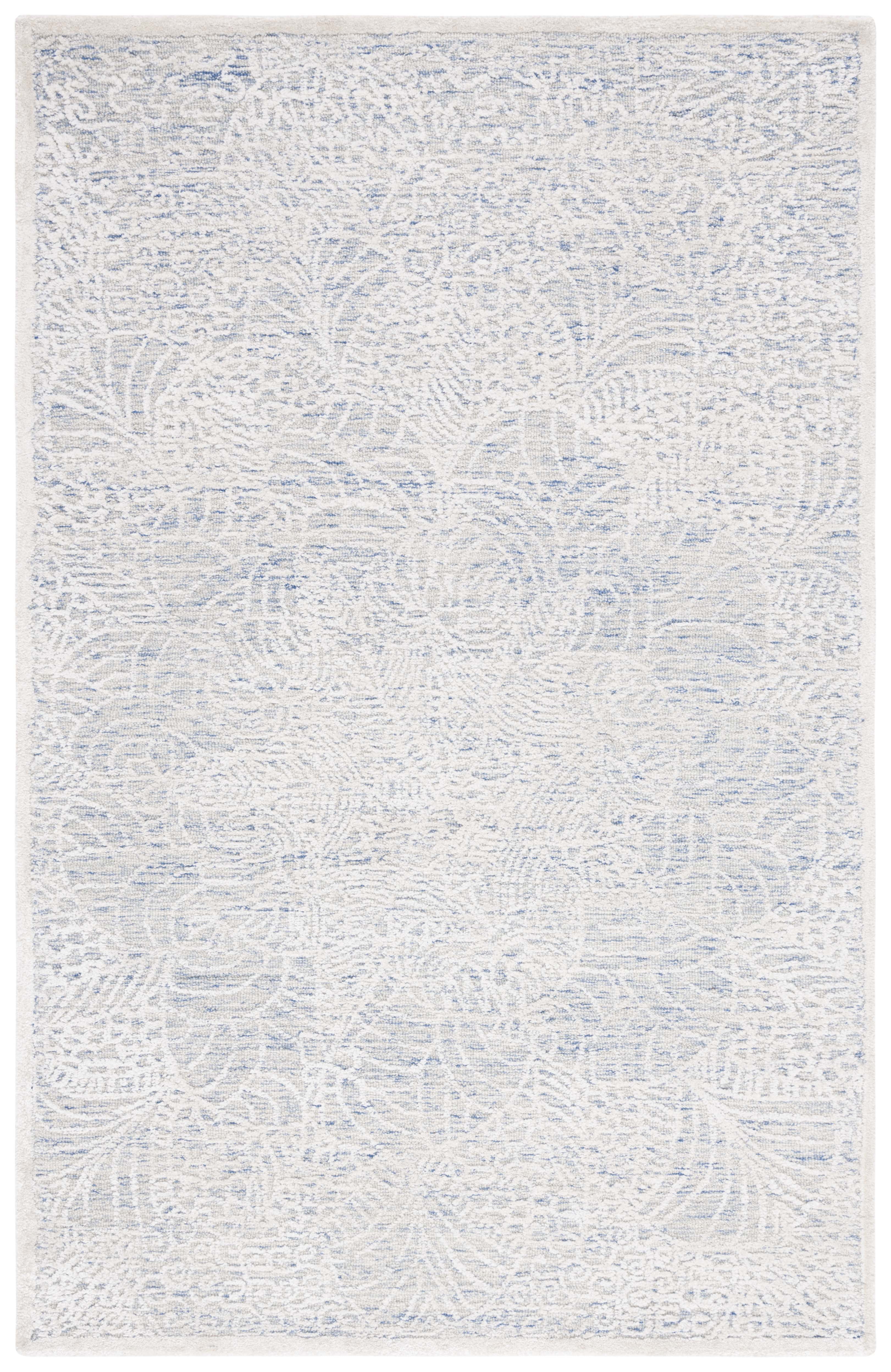 Ivory and Blue Wool 4' x 6' Handmade Geometric Rug