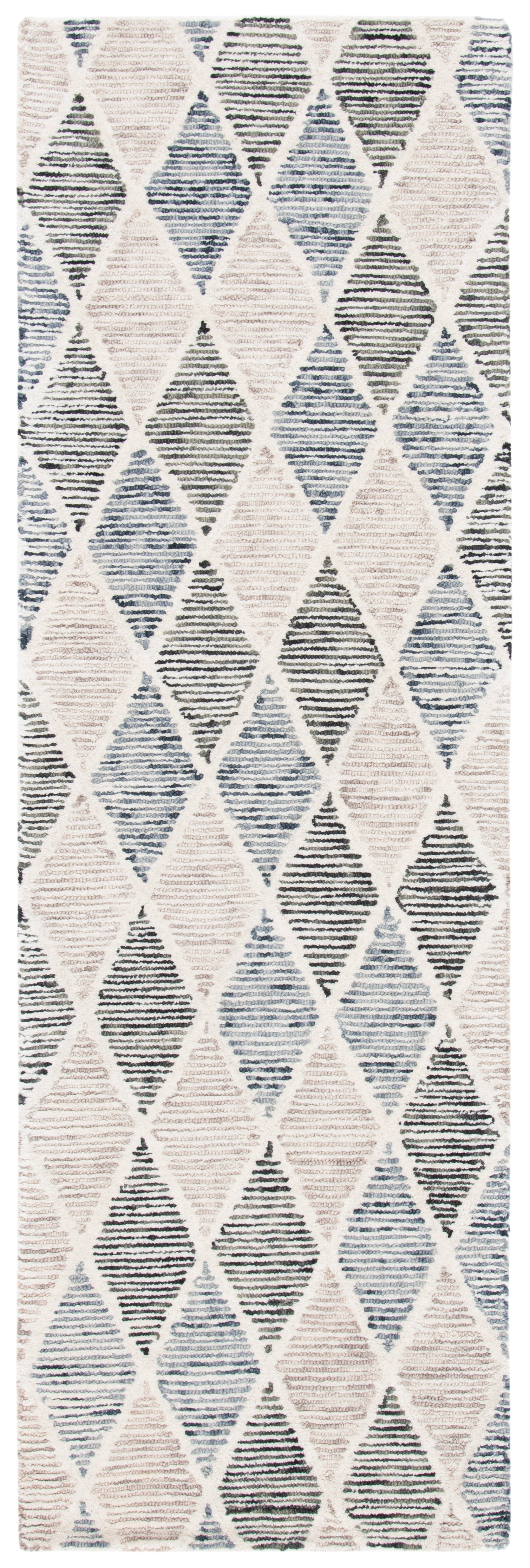Blue and Beige Hand-Tufted Wool Geometric Runner Rug