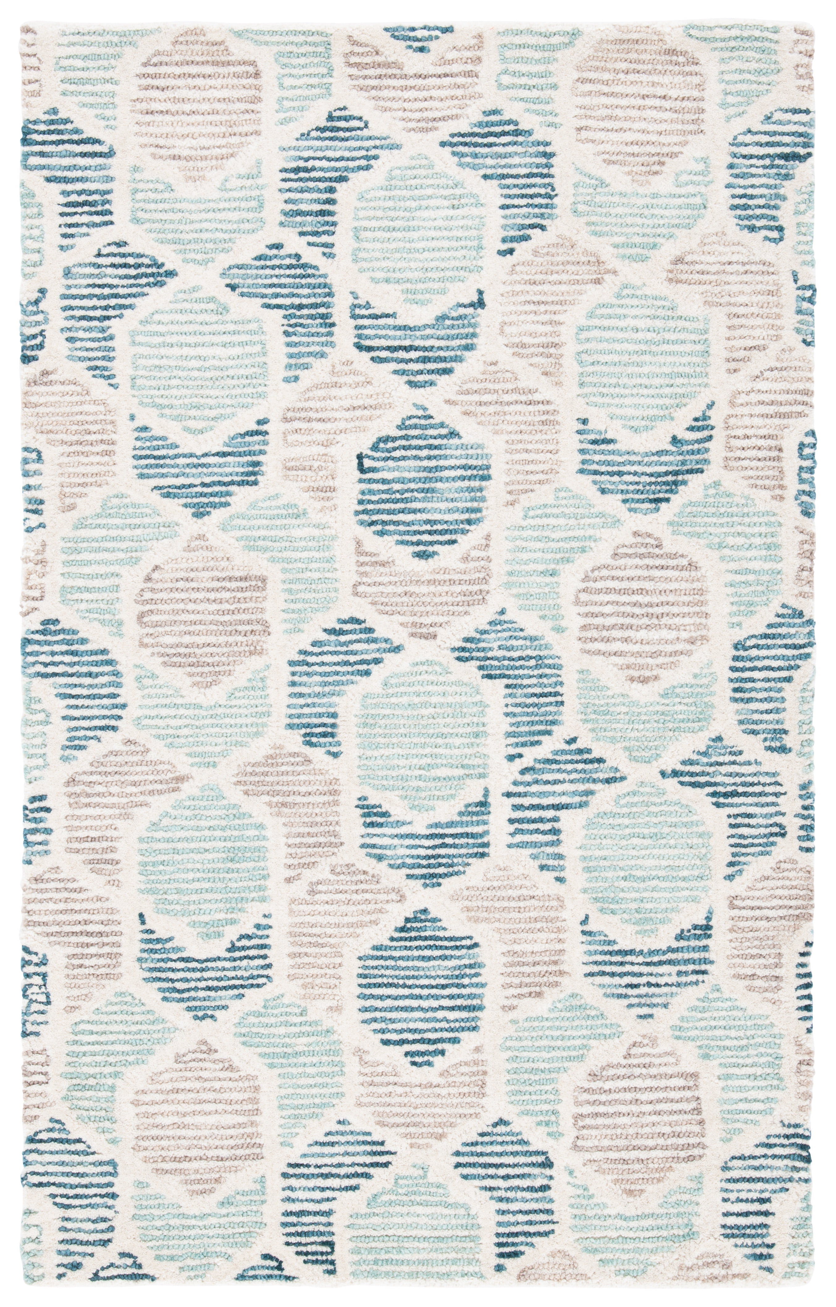 Turquoise and Beige Hand-Tufted Wool Geometric Area Rug 3' x 5'