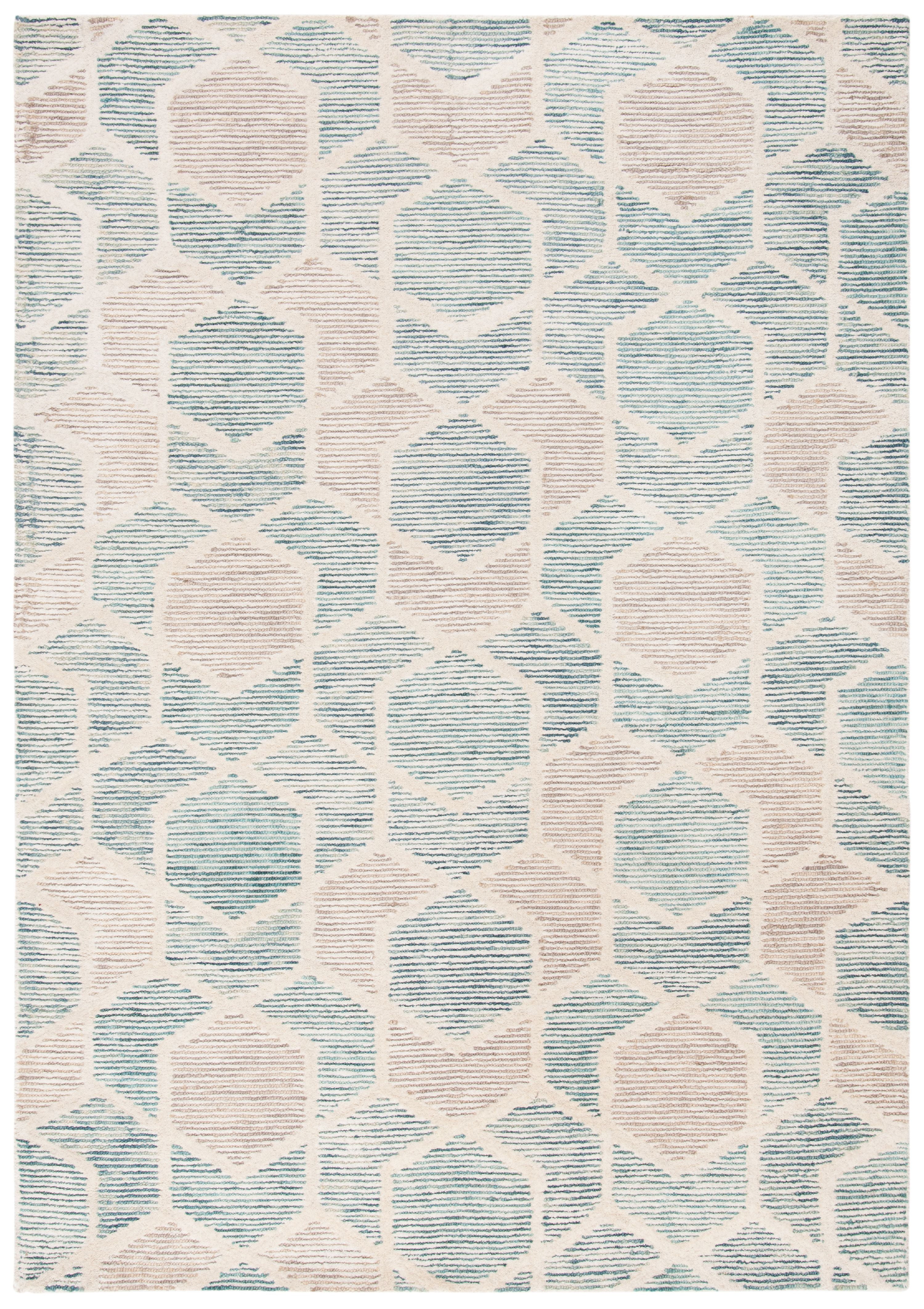 Turquoise Geometric Hand-Tufted Wool 4' x 6' Area Rug