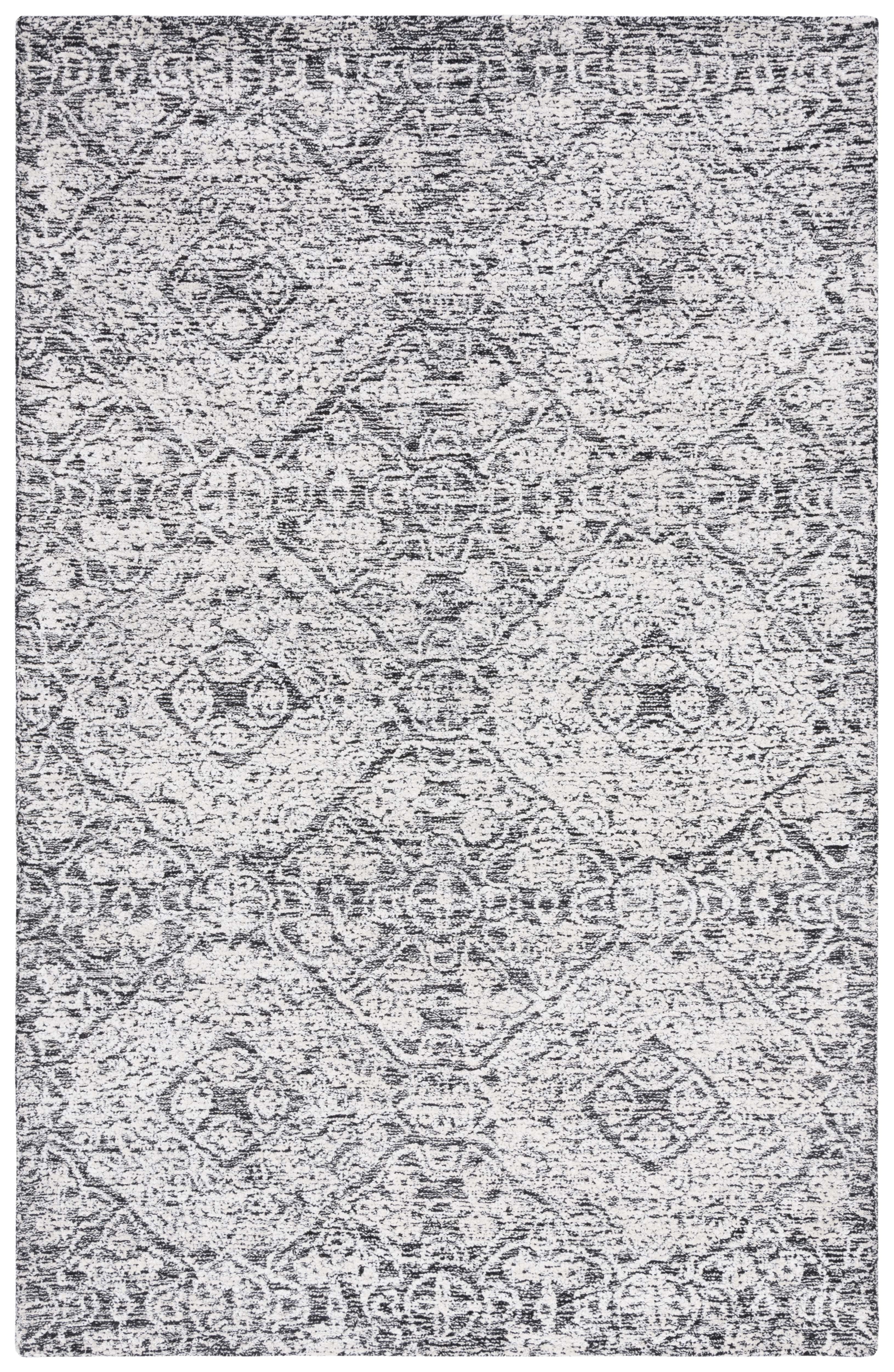 Black and Ivory Geometric Wool 3' x 5' Area Rug