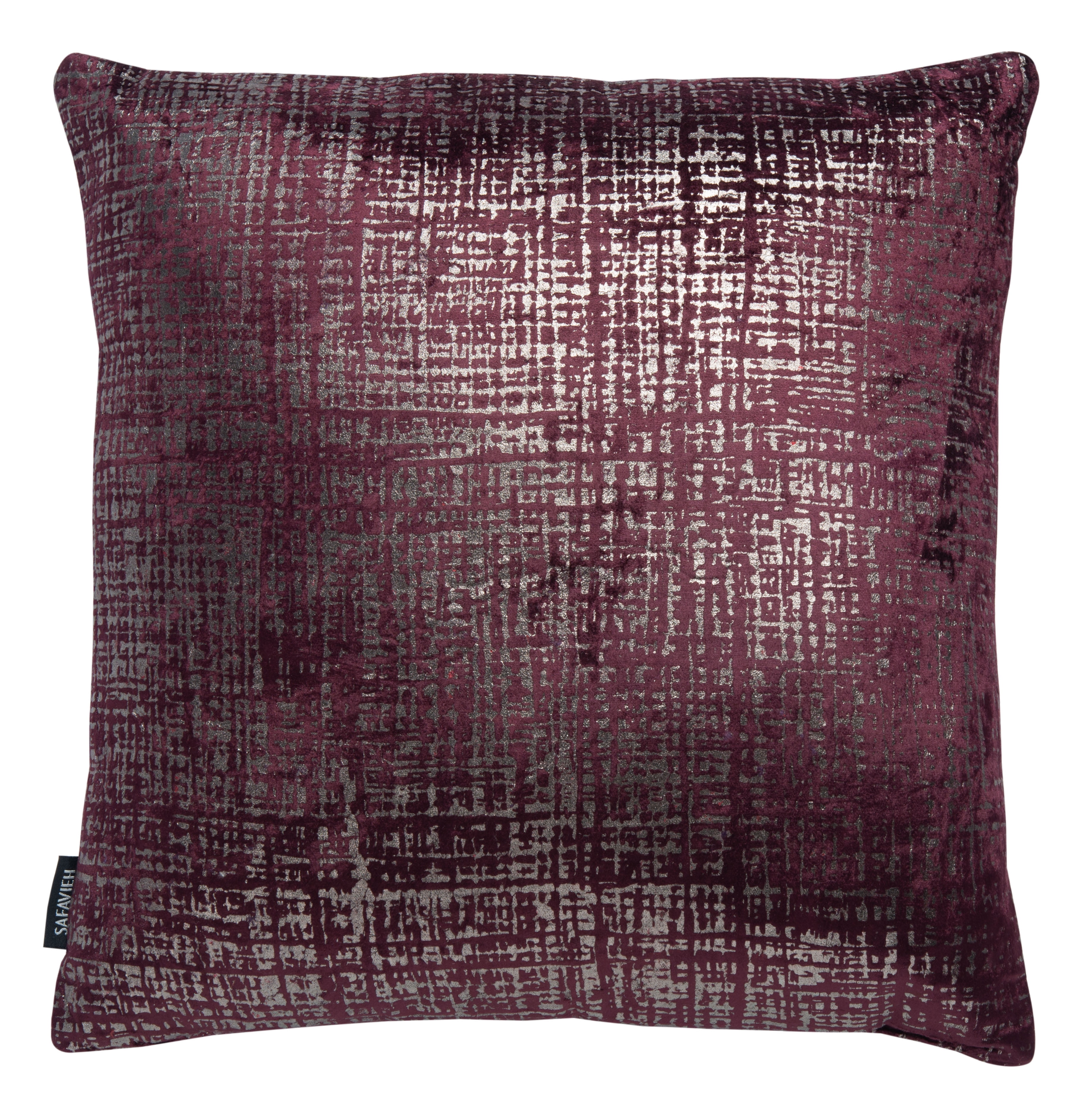 Purple and Silver Viscose Velvet Square Decorative Pillow