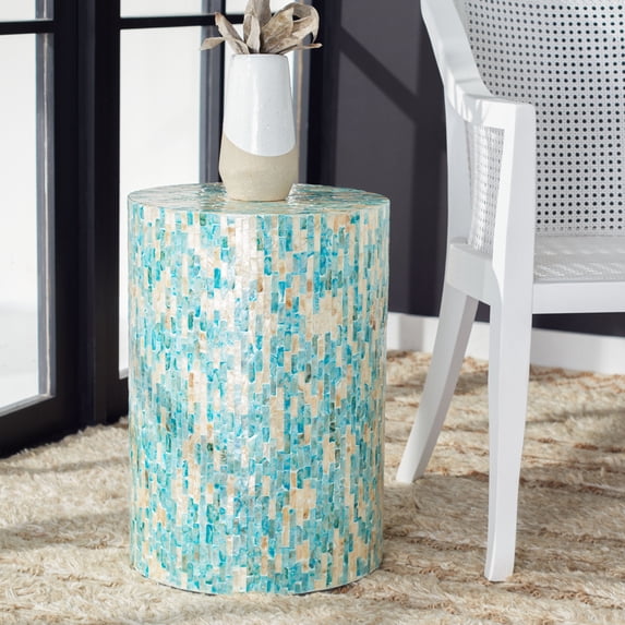 SAFAVIEH Presley Abstract Round Accent Table, Blue/Gold