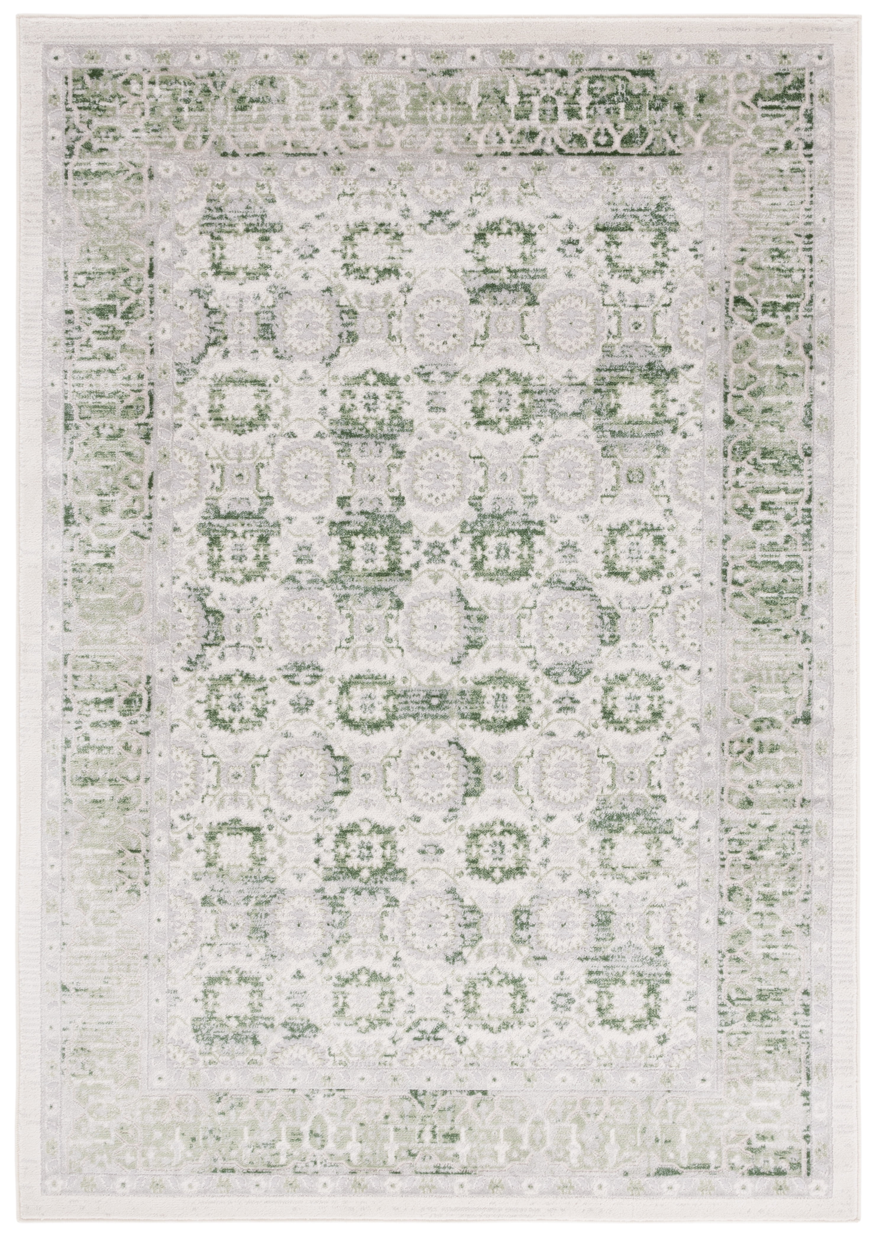 Ivory and Light Green Synthetic Oriental Area Rug, 4' x 6'