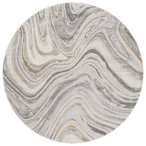 SAFAVIEH Prestige Rionach Abstract Area Rug, Ivory/Gray, 6'7" x 6'7" Round