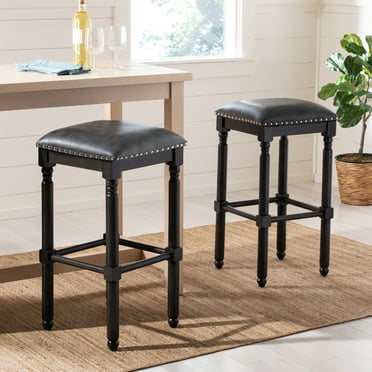 SAFAVIEH Preston Mid-Century Retro Bar Stool, Set of 2, Grey Leather